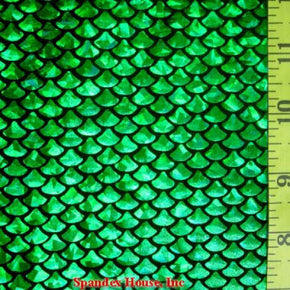 Kelly/Black Holographic Small Mermaid Metallic Foil on Nylon Spandex