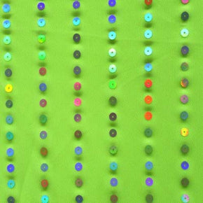 Neon Yellow Holographic Sequins on Mesh on Stretch Mesh