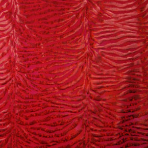Red Holographic Tiger Pattern Metallic Foil on Polyester Spandex