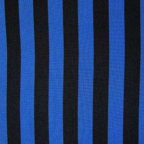 Royal/Black Horizontal 1" Stripes Print on Stretch Mesh