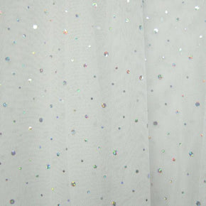 Silver/White Holographic Sequins on Mesh on Stretch Mesh
