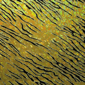 Gold/Black Holographic Thunder Bolt Printed Metallic Foil on Spandex
