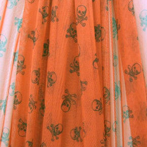 Orange Skull Print Mesh on Nylon Mesh