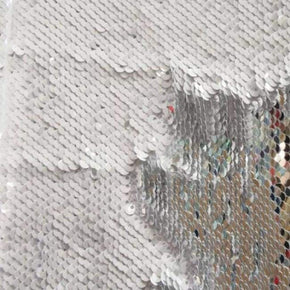 Silver/White Shiny Two-Tone Reversible 5MM Sequin on Polyester Mesh