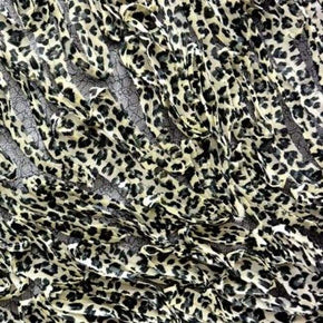 Beige/Black Leopard Print Ruffle on Polyester Mesh