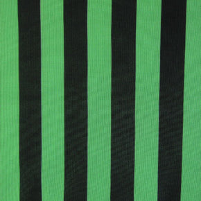Horizontal 1" Stripes Print On Stretch Mesh, Green/Black