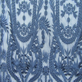Navy Embroidery Lace On Mesh Fabric
