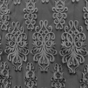 Gray Heavy Embroidery Lace On Mesh With Scalloped Sides Fabric