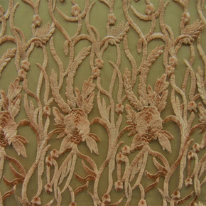 Nude Heavy Embroidery Lace On Mesh With Scalloped Sides Fabric