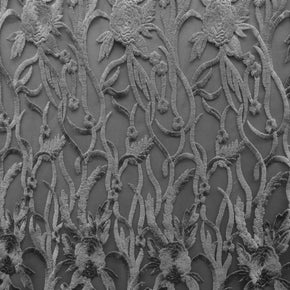 Gray Heavy Embroidery Lace On Mesh With Scalloped Sides Fabric