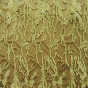 Gold Heavy Embroidery Lace On Mesh With Scalloped Sides Fabric