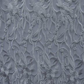 White Heavy Embroidery Lace On Mesh With Scalloped Sides Fabric