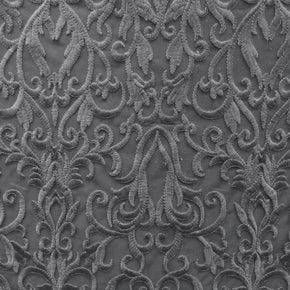 Black Heavy Embroidery Lace On Mesh With Scalloped Sides Fabric