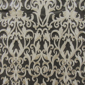 Ivory Heavy Embroidery Lace On Mesh With Scalloped Sides Fabric