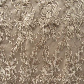 Nude Heavy Embroidery Lace On Mesh With Scalloped Sides Fabric