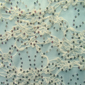 Ivory Sequin Lace On Mesh Fabric