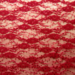 Red Sequin Lace On Mesh Fabric