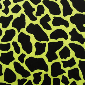 Cow Print On Nylon Spandex, 4 Way Stretch, Black/Lemon Yellow