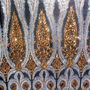 Silver/Gold Fancy Two-Tone Feather Sequin On Mesh Fabric