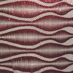 Burgundy Fancy Wavy  Sequin On Mesh Fabric