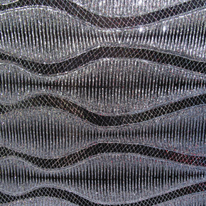 Silver/Black Fancy Wavy  Sequin On Mesh Fabric