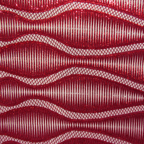 Red/Nude Fancy Wavy  Sequin On Mesh Fabric