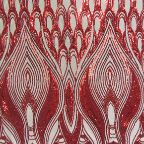 Red/Nude Fancy Sequin On Mesh Fabric
