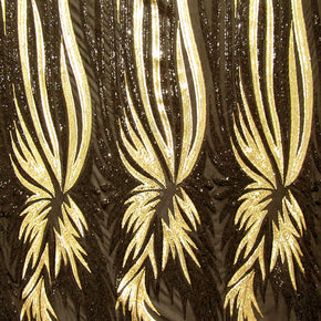Gold/Black Fancy Wavy  Sequin On Mesh Fabric