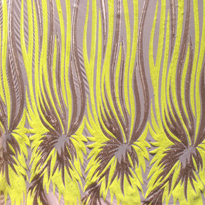 Yellow/Nude Fancy Wavy  Sequin On Mesh Fabric