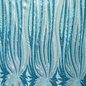 Blue/Silver Fancy Wavy  Sequin On Mesh Fabric