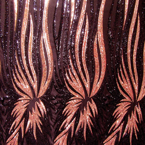 Copper/Black Fancy Wavy  Sequin On Mesh Fabric