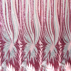 Pink/Silver Fancy Wavy  Sequin On Mesh Fabric