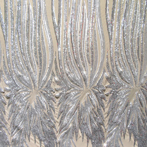Silver/Nude Fancy Wavy  Sequin On Mesh Fabric