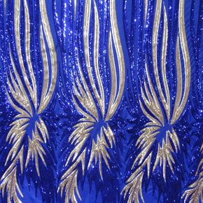 Royal/Gold Fancy Wavy  Sequin On Mesh Fabric