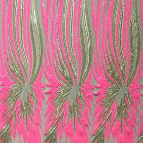 Hot Pink Fancy Wavy  Sequin On Mesh Fabric
