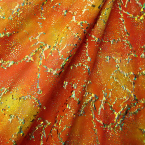 Orange Holographic  Seascape Foil On Spandex Fabric