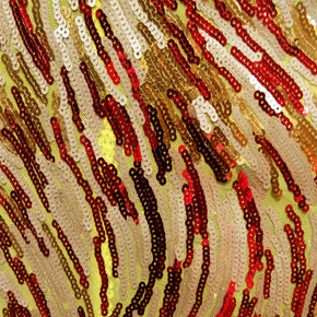 Red/Gold Fancy Two-Tone Sequin On Mesh Fabric