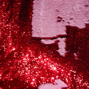 Red/Pink 5Mm Reversable Fish scale Sequin  On Spandex(Heavy) Fabric