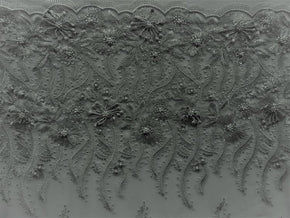 Silver Flower Heavy Embroidery Mesh With Hand-Made Beaded Lace Fabric