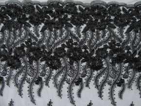 Black Flower Heavy Embroidery Mesh With Hand-Made Beaded Lace Fabric