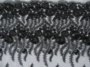 Black Flower Heavy Embroidery Mesh With Hand-Made Beaded Lace Fabric