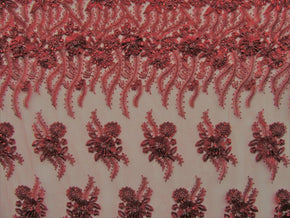 Burgundy Flower Heavy Embroidery Mesh With Hand-Made Beaded Lace Fabric