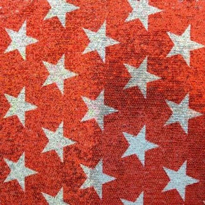  Red/Royal Stars Printed 2mm Sequins on Polyester Mesh