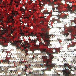  Red/Silver Shiny Two-Tone Reversible 5MM Sequin on Polyester Spandex