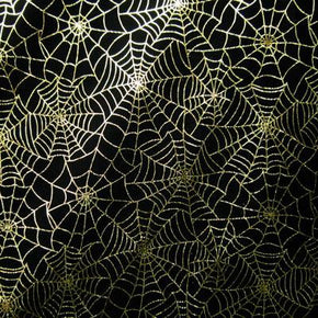  Gold/Black Spiderweb Metallic Foil on Stretch Mesh