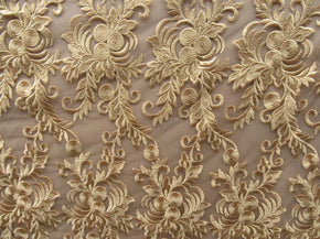  Gold Fancy Embroidery with Scalloped Sides on Polyester Mesh