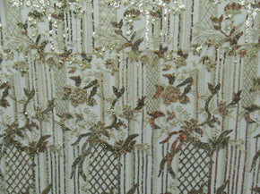  Gold Fancy Floral Embroidery & 2mm Sequins on Mesh