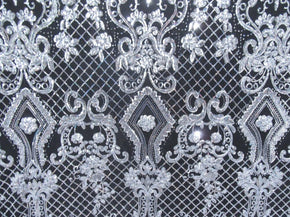  Silver/Black Fancy Embroidery & 2mm Sequins on Mesh