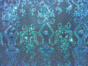  Green/Pearl Fancy Embroidery & 2mm Sequins on Mesh