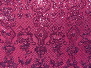  Burgundy Fancy Embroidery & 2mm Sequins on Mesh